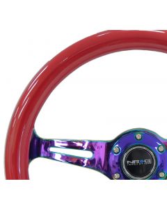 NRG Classic Wood Grain Steering Wheel (350mm) Red Grip w/Neochrome 3-Spoke Center buy in USA