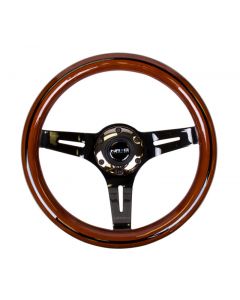 NRG Classic Wood Grain Steering Wheel (310mm) Dark Wood & Black Line Inlay w/Blk Chrome 3-Spoke Ctr. buy in USA