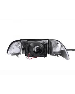 ANZO 1987-1993 Ford Mustang Crystal Headlights Black w/ Corner Lights 3pc buy in USA