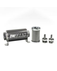 DeatschWerks Stainless Steel 5/16in 10 Micron Universal Inline Fuel Filter Housing Kit (110mm) buy in USA