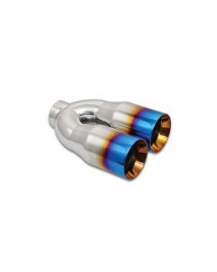 Vibrant 2.5in ID Dual 3.5in OD Round SS Tips (Double Wall, Straight Cut) with Burnt Blue Finish buy in USA