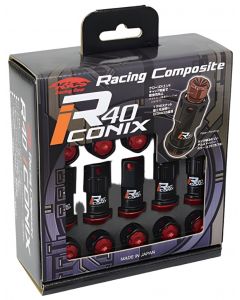 Project Kics 12X1.25 Black R40 Iconix Lug Nuts - 16+4 (Red Cap) buy in USA