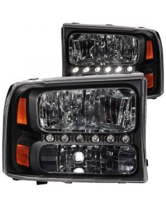 ANZO 2000-2004 Ford Excursion Crystal Headlights Black w/ LED 1pc buy in USA