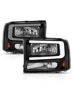 ANZO 99-04 Ford F250/F350/F450/Excursion (excl. 99) Crystal Headlights - w/ Light Bar Black Housing buy in USA