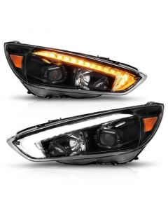 ANZO 15-18 Ford Focus Projector Headlights - w/ Light Bar Switchback Black Housing buy in USA