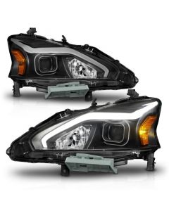 ANZO 13-15 Nissan Altima (w/o Factory HID Bulbs) Projector Headlights - w/ Light Bar Black Housing buy in USA