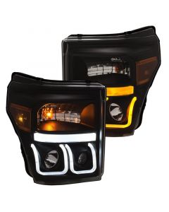 ANZO 11-16 Ford F-150 Super Duty Projector Headlights w/ U-Bar Switchback Black w/ Amber buy in USA