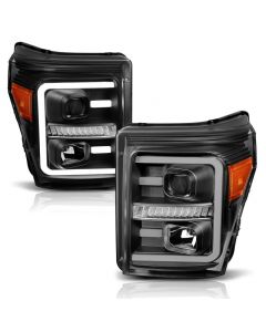 ANZO 2011-2016 Ford F250 Projector Headlights w/ Plank Style Switchback Black w/ Amber buy in USA