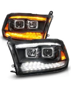 ANZO 09-18 Dodge Ram 1500/2500/3500 Proj HL Headlights Switchback + Sequential - Black Amber buy in USA