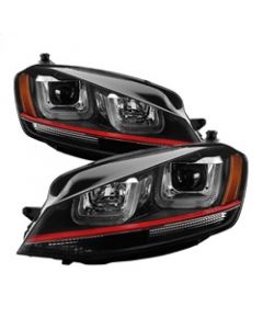 Spyder Volkswagen Golf VII 14-16 Projector Headlights DRL LED Red Stripe Blk PRO-YD-VG15-RED-DRL-BK buy in USA