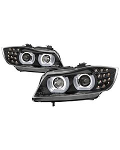 Spyder 09-12 BMW E90 3-Series 4DR Projector Headlights Halogen - LED - Black - PRO-YD-BMWE9009-BK buy in USA