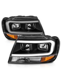 ANZO 99-04 Jeep Grand Cherokee Crystal Headlights - w/ Light Bar Black Housing buy in USA