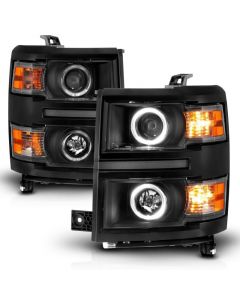 ANZO 14-15 Chevrolet Silverado 1500 Projector Headlights w/ Halo Black Housing w/ Black Trim buy in USA