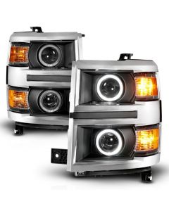 ANZO 14-15 Chevrolet Silverado 1500 Projector Headlights w/ Halo Black Housing w/ Chrome Trim buy in USA