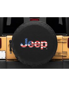 Officially Licensed Jeep 66-18 CJ5/ CJ7/ Wrangler YJ/TJ/JK American Flag Logo Spare Tire Cover-33In buy in USA