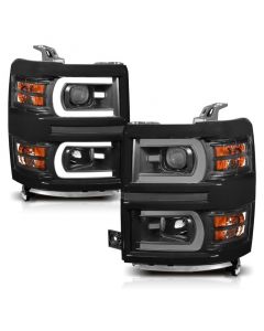 ANZO 14-15 Chevrolet Silverado 1500 Projector Headlights w/ Plank Style Switchback Black w/ Amber buy in USA