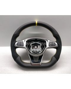 MERCEDES W205 CLA W117 AMG STEERING WHEEL CUSTOM NEW LEATHER YELLOW BAND W213 buy in USA