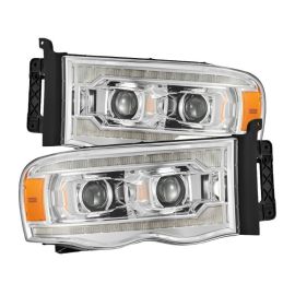 AlphaRex 02-05 Dodge Ram 1500 LUXX LED Proj Headlights Plank Style Chrome w/Activ Light/Seq Signal
