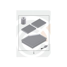 Оригинальный комплект запчастей BMW: масляный фильтр, воздушный фильтр, фильтр салона, свечи зажигания (артикул 88 00 2 336 376)