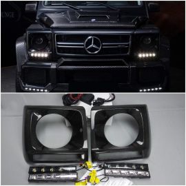 Carbon fiber headlight covers with LED for Mercedes W463 G63 G65 BRABUS.