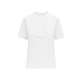 Genuine Logo Embossed Womens Ladies T Shirt White Cotton Tee Top Regular Fit 80 14 5 B36 AE1