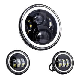 Letric Lighting 7? Full-Halo Black LED Headlight with (2) 4.5? Full-Halo Black Passing Lamps