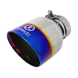 aFe Takeda 304 Stainless Steel Clamp-On Exhaust Tip 2.5in. Inlet / 4.5in. Outlet - Blue Flame