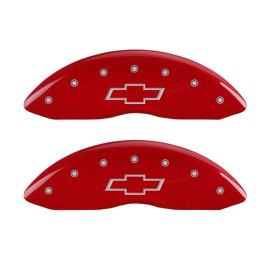 MGP 4 Caliper Covers Engraved Front & Rear Bowtie Red finish silver ch
