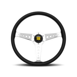 Momo California Steering Wheel 360 mm - Black Leather/White Stitch/Pol Spokes