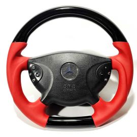 “Piano black” steering wheel with red leather for Mercedes-Benz (Mercedes G, CLK, E, CLS, SL class) W209, W211, W219, W463