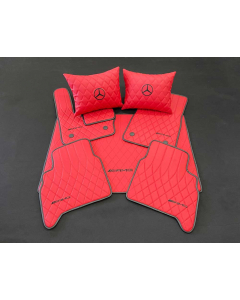 Mercedes-Benz W463A G63/G500 Floor Mats – Soft Red Leather, Black Stitching, Logo Emblem buy in USA