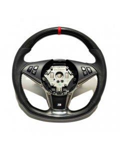 BMW E60 Steering Wheel Carbon Fiber Leather Red Stripe Flat Bottom buy in USA