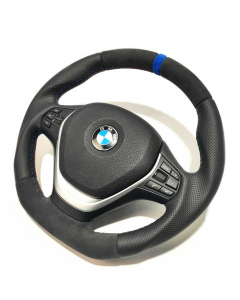 BMW F30 Steering Wheel – Leather Blue Alcantara Stripe Flat Bottom buy in USA