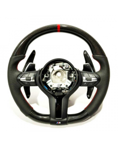 BMW F15/F30 M-Style Steering Wheel – Carbon Fiber Leather Paddle Shifts (Red Strip) buy in USA