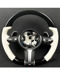 BMW F15/F30 M-Style Steering Wheel Carbon Fiber White Leather Paddle Shifts buy in USA